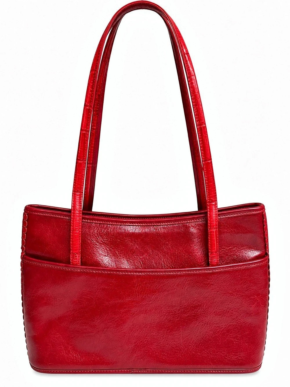 Brighton Red Leather Croc Embossed Tote Heart Charm Y2K Western Shoulder Bag - Picture 4 of 13